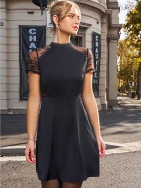 CupsheBlack Lace Short Sleeve Dress size xl NWT